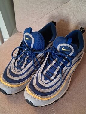 Nike Men’s Blue and Gray Sneakers with Yellow Accents